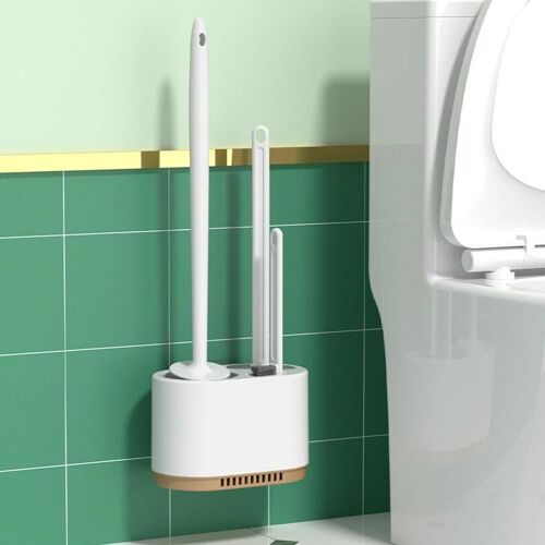 Ensemble de brosses de toilette murales 3 en 1 Brosse de nettoyage de toilette polyvalente avec support Brosse de cuvette de toilette avec manche long blanc