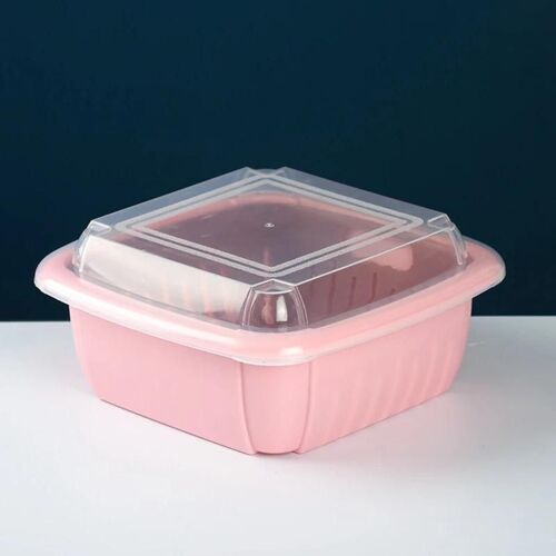 Panier De Vidange De Réfrigérateur Avec Couvercle Filtre De Récipient Alimentaire Drainant À Double Couche Pour Le Nettoyage Filtrage Préservation Fraîche Rose