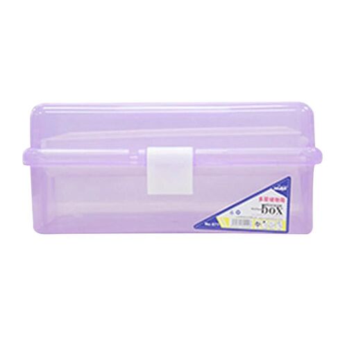 Boîte À Outils De Rangement En Plastique Multifonctionnelle Papeterie D'art Transparent Coloré Flip Lid Compartiment Boîte De Rangement Violet
