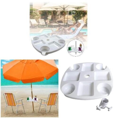 Plateau De Table De Parasol De Plage Avec Porte-Gobelets Tasses À Collation Pour Piscine De Jardin