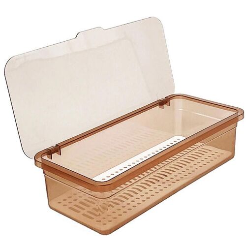 Service À Thé Boîte De Rangement Plateau À Couverts Transparent Avec Couvercle Et Drain Grande Capacité Porte-Couverts Étanche À La Poussière Thé Brun