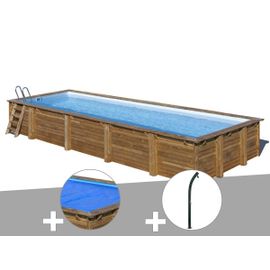 Kit piscine bois Gré Mint 10,10 x 4,18 x 1,46 m + Bâche à bulles + Douche