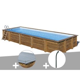 Kit piscine bois Gré Mint 10,10 x 4,18 x 1,46 m + Bâche hiver + Douche