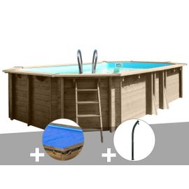 Kit piscine bois Gré Safran 6,20 x 3,95 x 1,36 m + Bâche à bulles + Douche
