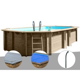 Kit piscine bois Gré Safran 6,20 x 3,95 x 1,36 m + Bâche hiver + Bâche à bulles + Douche