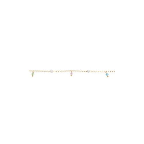 Bracelet Argent Doré Pampille Multi Couleurs Et Perle Blanche Imitation 16+3cm