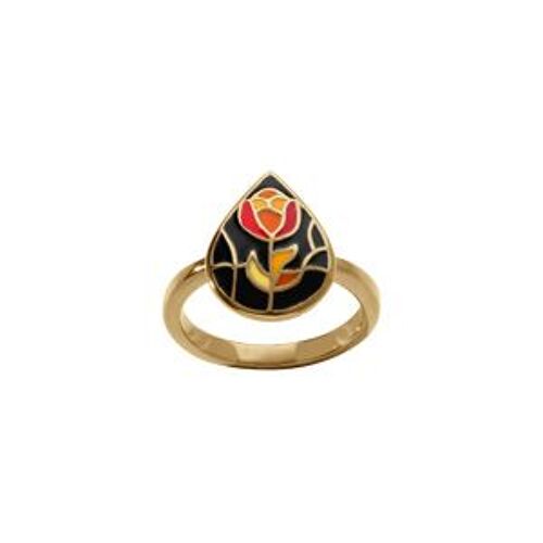 Bague Acier Doré Stella Mia Ronde Résine Noire Et Rouge