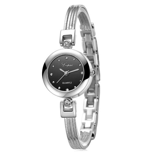 Femmes Dame Classique Quartz Analogique Montre Luxe Strass Cadran Robe Bijoux Montre-Bracelet (Noir)
