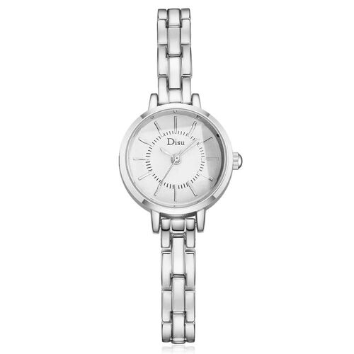 Disu Femmes Dame Classique Quartz Analogique Montre Bracelet Luxueux Montre-Bracelet (Argent + Blanc)