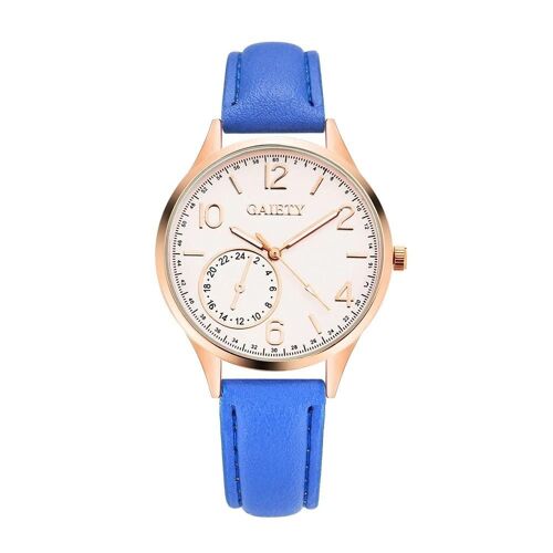 Gaiety Femmes Mode Pu Cuir Montre Analogique Quartz Montre-Bracelet (Bleu)