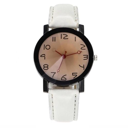 Vansoar Numéro Cadran Pu Bracelet En Cuir Rouge Pointeur Casual Montre À Quartz (Blanc Blanc)