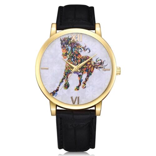 Lvpai Mode Rétro Rond Alliage Cuir Bande Quartz Femmes Montre-Bracelet (Noir)