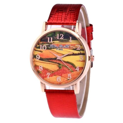 Montre En Alliage À La Mode Cadran Rond Affichage Analogique Montre-Bracelet À Quartz (Rouge)