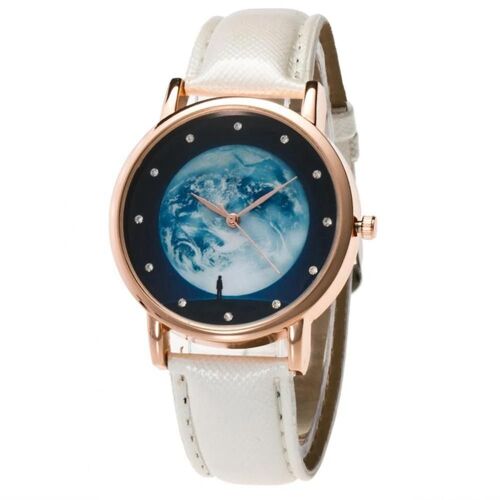 Zhoulianfa Tendance Lune Motif Strass Affichage Analogique Quartz Couple Montre-Bracelet (Blanc)