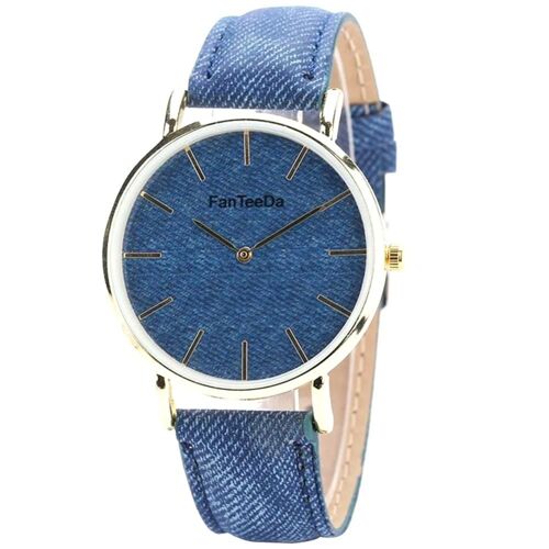 Boîtier En Alliage Pu Bracelet À Quartz Mouvement Analogique Cadran Rond Montre-Bracelet Montre Bleu