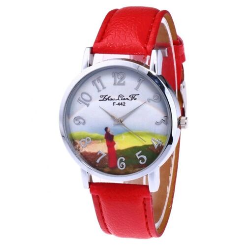 Zhoulianfa Femmes Tendance Leasure Motif Affichage Analogique Quartz Mouvement Montre-Bracelet (Rouge)