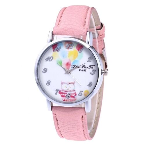 Zhoulianfa Numéro Ballon Motif Grand Cadran Pu Bracelet En Cuir Casual Couple Montre (Rose)