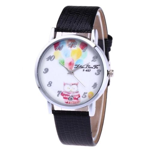 Zhoulianfa Classique Numéro Fleur Motif Cadran Pu Bracelet En Cuir Montre Décontractée Pour Femme (Noir)