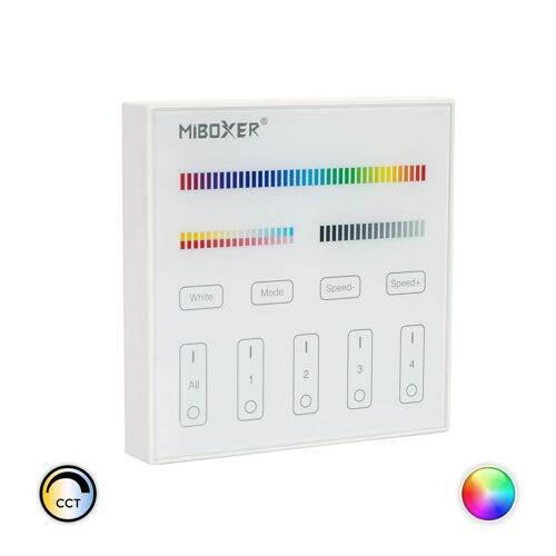 Télécommande Murale RF pour Variateur LED RGB + CCT 4 Zones MiBoxer B4 Blanc