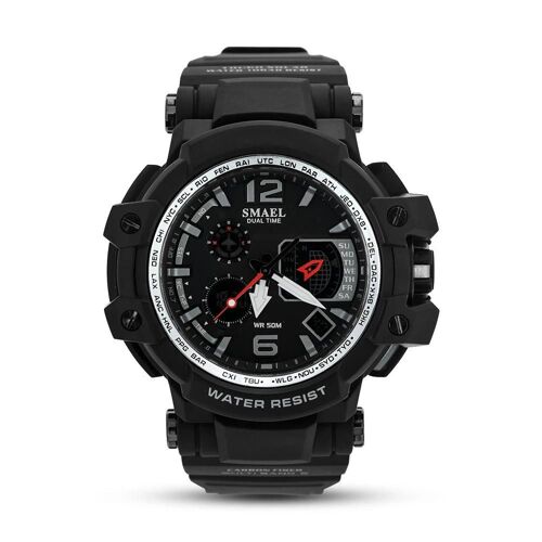 Analogique Et Numérique À Double Affichage Montre Pour Hommes Montre-Bracelet Ronde Multifonctionnelle (Noir + Argent)