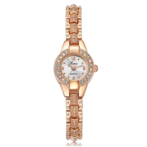 Lvpai Femmes Dame Élégante Quartz Analogique Montre Robe Ronde Bijoux Montre-Bracelet (Or Rose + Blanc)
