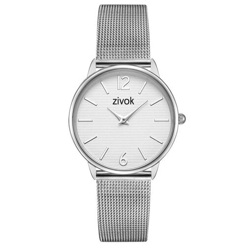 Zivok Femmes Luxe Simple Mode Quartz Mouvement Acier Maille Ceinture Montre (Cadran Blanc + Ceinture Argentée)