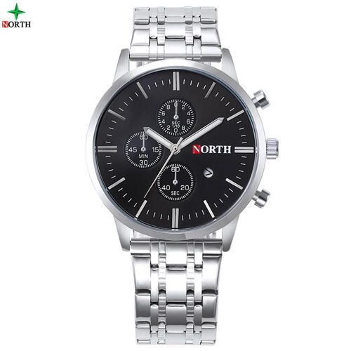 Hommes Analogique Rond Montre À Quartz Bracelet En Acier Inoxydable Date Lumineuse Aiguilles Montre-Bracelet (Cadran Noir)