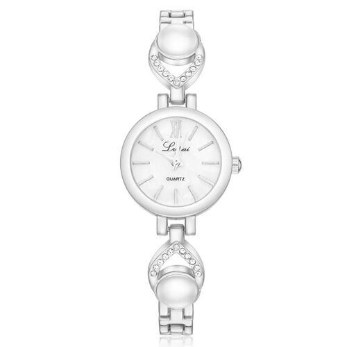 Lvpai Femmes Luxe Strass Fausse Perle Montre Quartz Analogique Montre-Bracelet (Argent + Blanc)