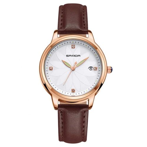 Sanda Femmes À La Mode Casual Alliage Quartz Montre Pu Bande Montre-Bracelet Filles Montres (Marron)