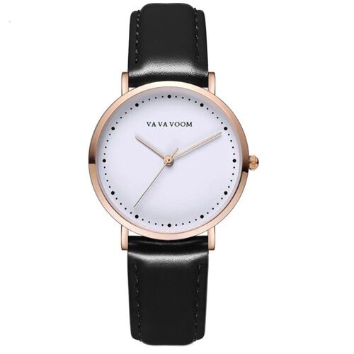 Vava Voom Élégant Mode Montre Quartz Montre Femmes Ceinture Montre-Bracelet Blanc + Noir