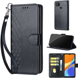 Saturcase Coque Pour Xiaomi Redmi 9c / Redmi 10a, Z-Cube Pu Cuir Magnétique Flip Portefeuille Support Porte-Carte Dragonne Protecteur Housse Étui Pour Xiaomi Redmi 9c / Redmi 10a (Zl-Noir)