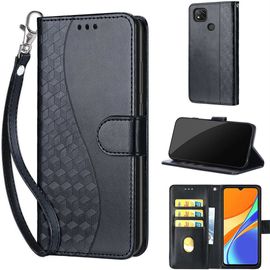 Saturcase Coque Pour Xiaomi Redmi 9c / Redmi 10a, S-Cube Pu Cuir Magnétique Flip Portefeuille Support Porte-Carte Dragonne Protecteur Housse Étui Pour Xiaomi Redmi 9c / Redmi 10a (Bl-Noir)