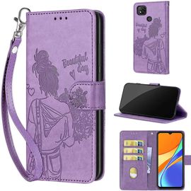 Saturcase Coque Pour Xiaomi Redmi 9c / Redmi 10a, Fille Pu Cuir Magnétique Flip Portefeuille Support Porte-Carte Dragonne Protecteur Housse Étui Pour Xiaomi Redmi 9c / Redmi 10a (Nh-Violet)