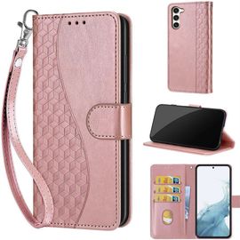 Saturcase Coque Pour Samsung Galaxy S23 Plus, S-Cube Pu Cuir Magnétique Flip Portefeuille Support Porte-Carte Dragonne Protecteur Housse Étui Pour Samsung Galaxy S23 Plus (Bl-Or Rose)