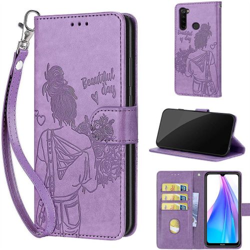 Saturcase Coque Pour Xiaomi Redmi Note 8t, Fille Pu Cuir Magnétique Flip Portefeuille Support Porte-Carte Dragonne Protecteur Housse Étui Pour Xiaomi Redmi Note 8t (Nh-Violet)