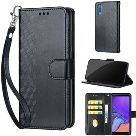 Saturcase Coque Pour Samsung Galaxy A7 2018, Z-Cube Pu Cuir Magnétique Flip Portefeuille Support Porte-Carte Dragonne Protecteur Housse Étui Pour Samsung Galaxy A7 2018 (Zl-Noir)
