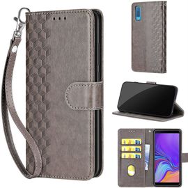 Saturcase Coque Pour Samsung Galaxy A7 2018, Z-Cube Pu Cuir Magnétique Flip Portefeuille Support Porte-Carte Dragonne Protecteur Housse Étui Pour Samsung Galaxy A7 2018 (Zl-Gris)