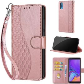 Saturcase Coque Pour Samsung Galaxy A7 2018, S-Cube Pu Cuir Magnétique Flip Portefeuille Support Porte-Carte Dragonne Protecteur Housse Étui Pour Samsung Galaxy A7 2018 (Bl-Or Rose)