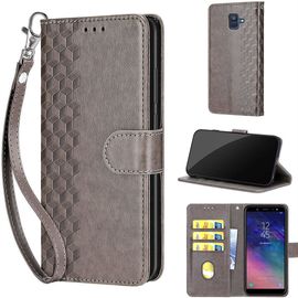 Saturcase Coque Pour Samsung Galaxy A6 2018, Z-Cube Pu Cuir Magnétique Flip Portefeuille Support Porte-Carte Dragonne Protecteur Housse Étui Pour Samsung Galaxy A6 2018 (Zl-Gris)