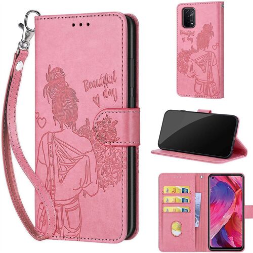 Saturcase Coque Pour Oppo A54 5g / A74 5g / A93 5g, Fille Pu Cuir Magnétique Flip Portefeuille Support Porte-Carte Dragonne Protecteur Housse Étui Pour Oppo A54 5g / A74 5g / A93 5g (Nh-Rose)