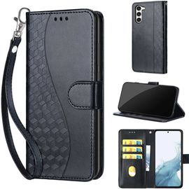 Saturcase Coque Pour Samsung Galaxy S23 Plus, S-Cube Pu Cuir Magnétique Flip Portefeuille Support Porte-Carte Dragonne Protecteur Housse Étui Pour Samsung Galaxy S23 Plus (Bl-Noir)