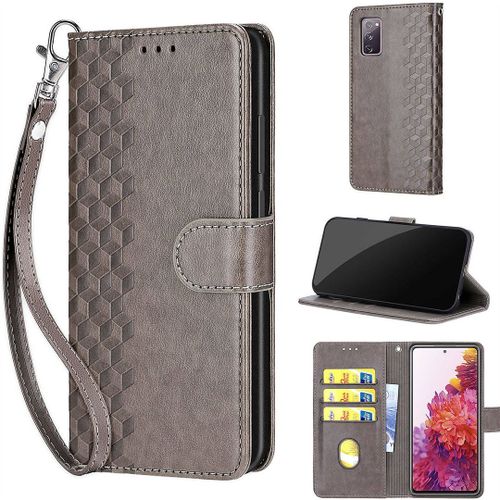 Saturcase Coque Pour Samsung Galaxy S20 Fe 5g, Z-Cube Pu Cuir Magnétique Flip Portefeuille Support Porte-Carte Dragonne Protecteur Housse Étui Pour Samsung Galaxy S20 Fe 5g (Zl-Gris)