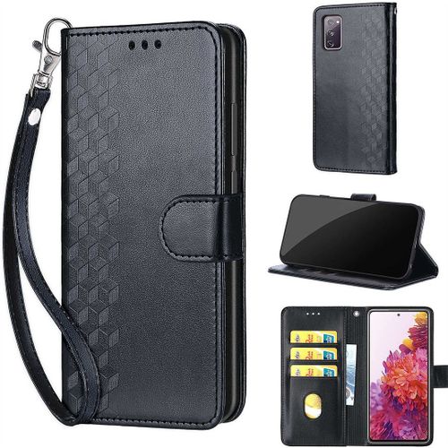 Saturcase Coque Pour Samsung Galaxy S20 Fe 5g, Z-Cube Pu Cuir Magnétique Flip Portefeuille Support Porte-Carte Dragonne Protecteur Housse Étui Pour Samsung Galaxy S20 Fe 5g (Zl-Noir)