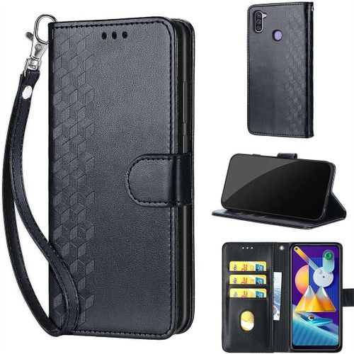 Saturcase Coque Pour Samsung Galaxy A11 / M11, Z-Cube Pu Cuir Magnétique Flip Portefeuille Support Porte-Carte Dragonne Protecteur Housse Étui Pour Samsung Galaxy A11 / M11 (Zl-Noir)