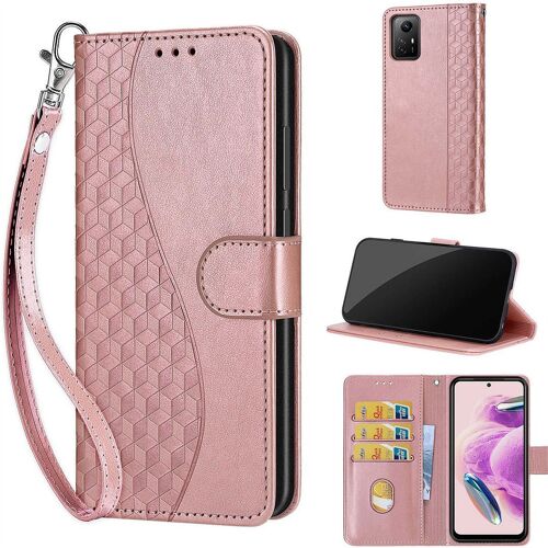 Saturcase Coque Pour Xiaomi Redmi Note 12s 4g, S-Cube Pu Cuir Magnétique Flip Portefeuille Support Porte-Carte Dragonne Protecteur Housse Étui Pour Xiaomi Redmi Note 12s 4g (Bl-Or Rose)