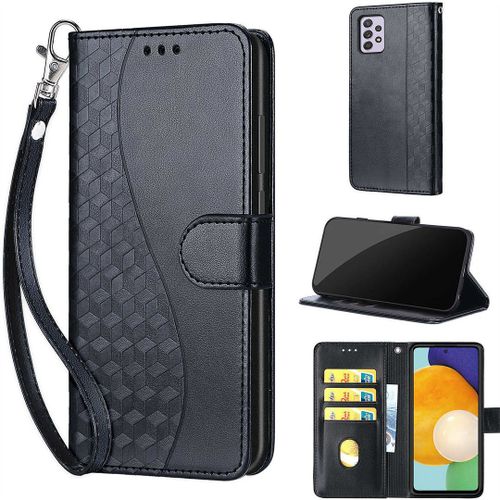 Saturcase Coque Pour Samsung Galaxy A33 5g, S-Cube Pu Cuir Magnétique Flip Portefeuille Support Porte-Carte Dragonne Protecteur Housse Étui Pour Samsung Galaxy A33 5g (Bl-Noir)