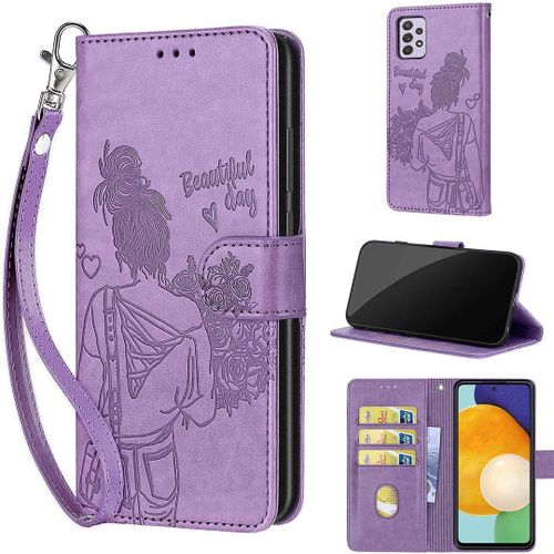 Saturcase Coque Pour Samsung Galaxy A33 5g, Fille Pu Cuir Magnétique Flip Portefeuille Support Porte-Carte Dragonne Protecteur Housse Étui Pour Samsung Galaxy A33 5g (Nh-Violet)