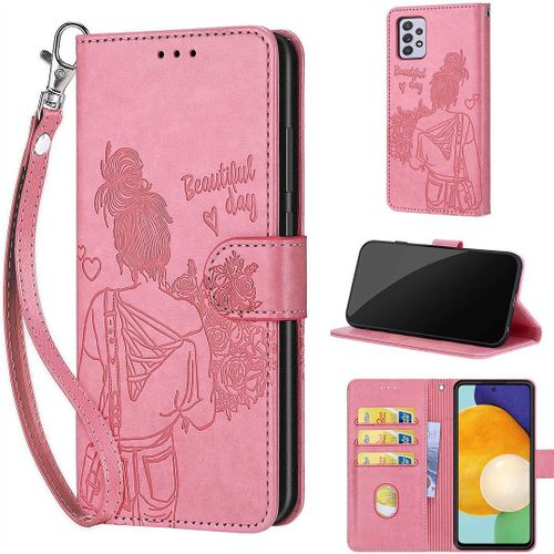 Saturcase Coque Pour Samsung Galaxy A33 5g, Fille Pu Cuir Magnétique Flip Portefeuille Support Porte-Carte Dragonne Protecteur Housse Étui Pour Samsung Galaxy A33 5g (Nh-Rose)