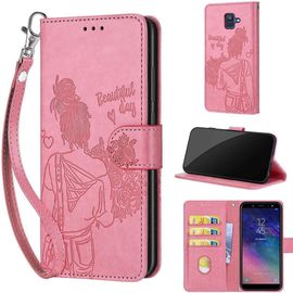 Saturcase Coque Pour Samsung Galaxy A6 2018, Fille Pu Cuir Magnétique Flip Portefeuille Support Porte-Carte Dragonne Protecteur Housse Étui Pour Samsung Galaxy A6 2018 (Nh-Rose)
