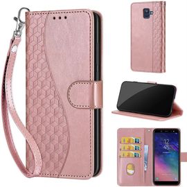 Saturcase Coque Pour Samsung Galaxy A6 2018, S-Cube Pu Cuir Magnétique Flip Portefeuille Support Porte-Carte Dragonne Protecteur Housse Étui Pour Samsung Galaxy A6 2018 (Bl-Or Rose)